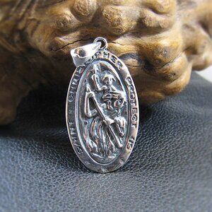 Solid 925 Sterling Silver St. Christopher and Baby Jesus Crossing River Pendant